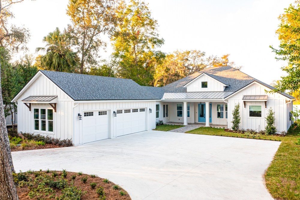 A newly remodeled home with a beautiful three-car garage.